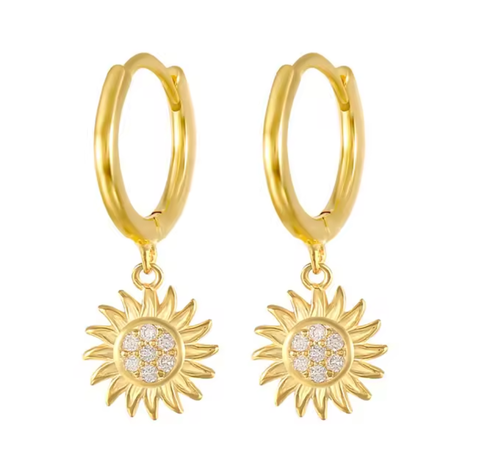 Teall Gold Hoop Earrings With Sun Clear Gemstone Detailing L Hypoaller