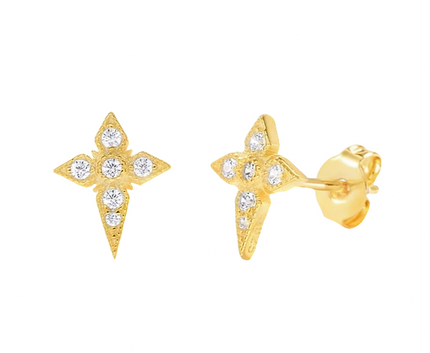 Teall Gold Stud Cross Studs with Clear Stone Detailing