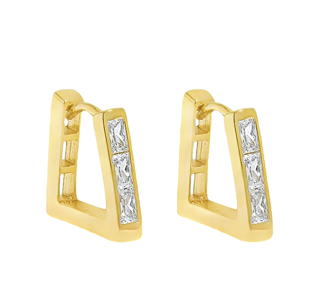 Harper - Gold vermeil Geometric Hoop Earrings with Clear Gemstone Detailing