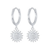SUNNY - Silver Hoop Sunflower Earrings with Clear Gemstone Detailing