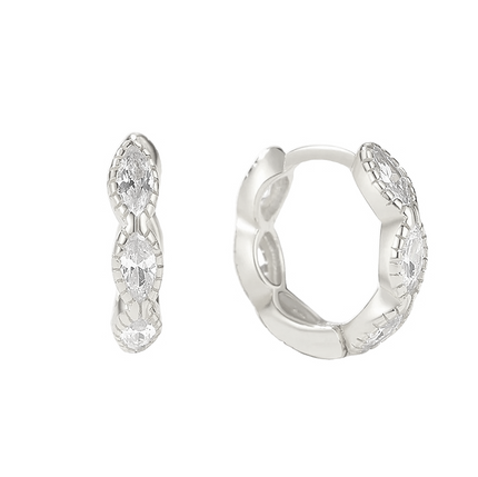 Teall Silver Huggie Hoop Earrings with Clear Gemstone Detailing l Hypoallergenic