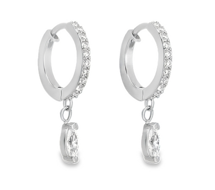 Teall Silver Hoop Earrings with Clear Tear Drop Gemstone Detailing l Hypoallergenic