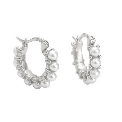 Teall Silver Hoop Earrings with Pearl Detailing l Hypoallergenic