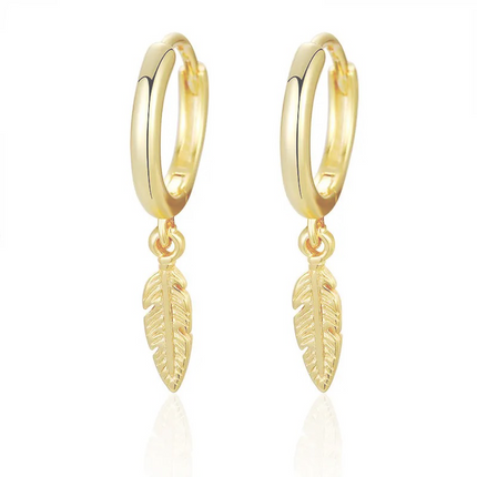 Teall Hoop Earrings with Leaf Drop Pendant Detailing l Hypoallergenic