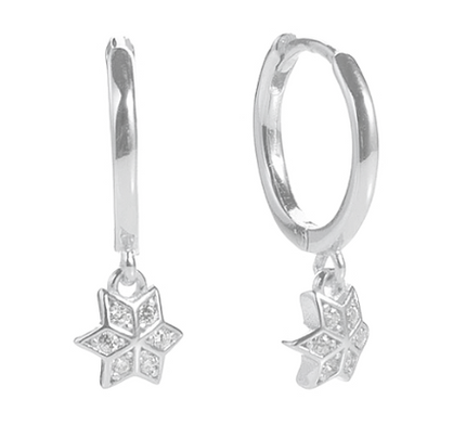 Teall Silver Hoop Earrings with Clear Stone Flower Drop Pendant Detailing l Hypoallergenic