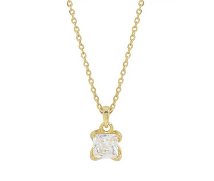 Teall Gold Chain Necklace with Square Clear Gemstone Detailing