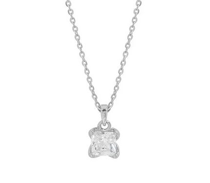 Teall Silver Chain Necklace with Square Clear Gemstone Pendant