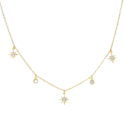 Teall Gold Necklace with Clear Star and Circle Gemstone Detailing