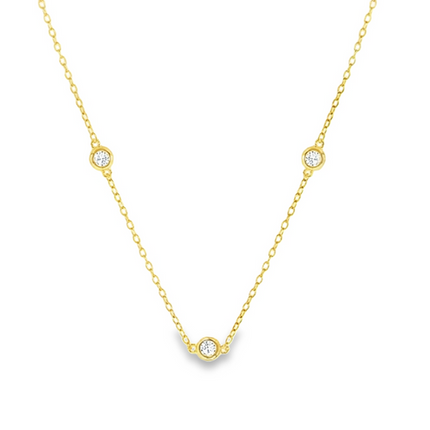 Teall Gold Necklace with Three Round Clear Gemstone Detailing