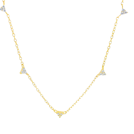 Teall Gold Necklace with Three Round Clear Stone Pendant Detailing