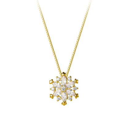 Teall Gold Necklace with Clear Snow Flake Stone Pendant