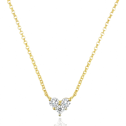 Teall Gold Necklace Chain with Three Round Clear Stone Centrepiece