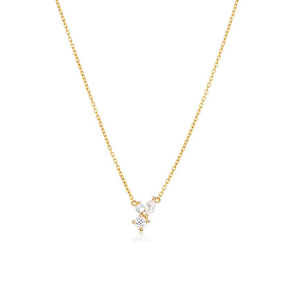 Elliana - Clear Gemstone - Pearl - Geometric Styled Gold Necklace