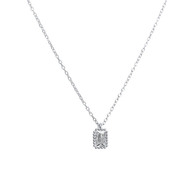 Diana - Silver Necklace with Rectangular White Gemstone