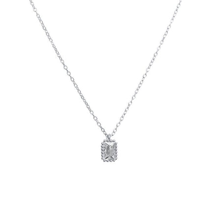 Teall Silver Chain Necklace with Clear Rectangle Gemstone Detailing