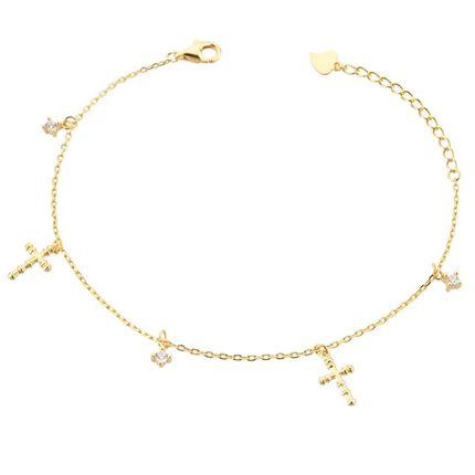 Amy - Gold Cross Bracelet with White Zirconia Stone Detailing