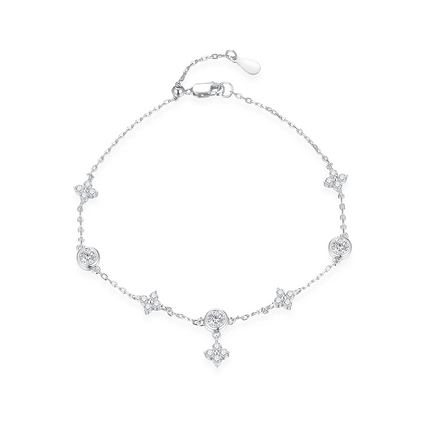 Silver Bracelet with Clear Clover Gemstone Detailing by Teall