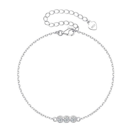 Teall Silver Bracelet with Three Round Clear Gemstone Detailing