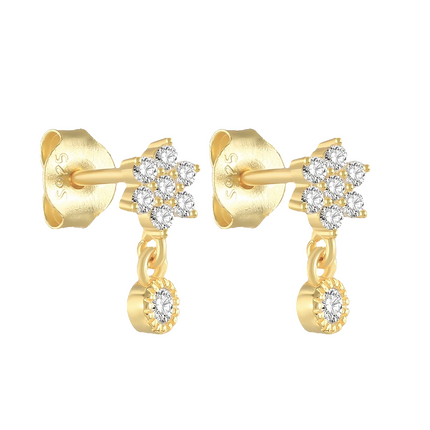 Alana - Gold Stud Flower Earrings with a cluster of Clear Gemstone Detailing