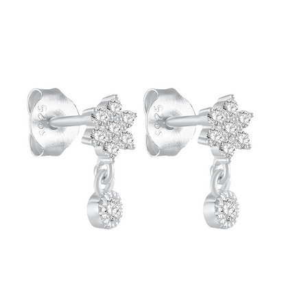 Alana - Gold Stud Flower Earrings with a cluster of Clear Gemstone Detailing