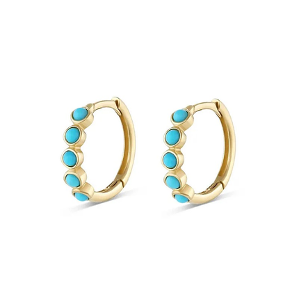 April - Gold Hoop Earrings with Turquoise Stone Detailing
