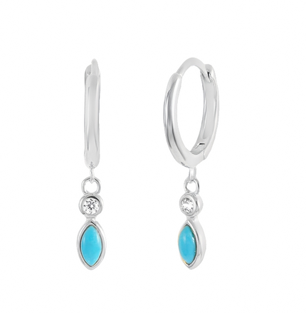 Teall Hoop Earrings with Blue and Clear coloured Gemstone Drop Detailing l Hypoallergenic