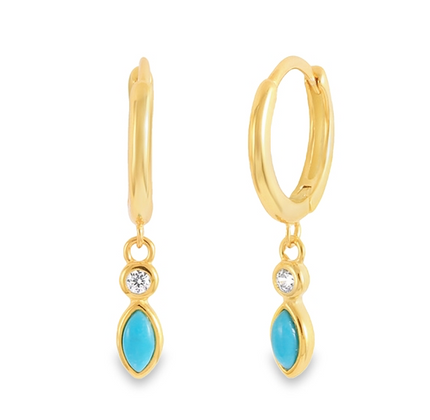 Teall Hoop Earrings with Blue and Clear coloured Gemstone Drop Detailing l Hypoallergenic