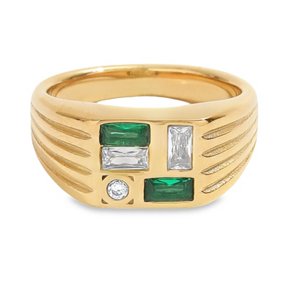 Nevaeh - Gold Ring with Green and White Gemstones