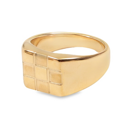 Teall Gold Rectangle Ring with Unique Checkered Detailing