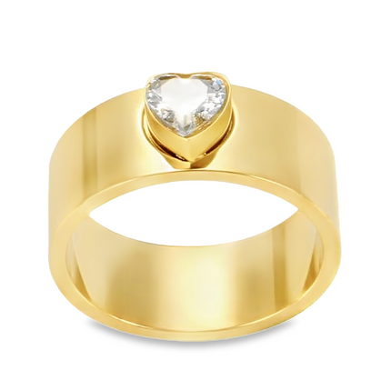 CALLI - Gold Ring Adorned with Heart-Shaped Clear Stone