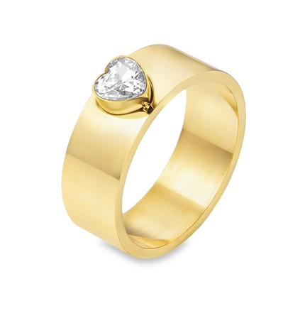 CALLI - Gold Ring Adorned with Heart-Shaped Clear Stone