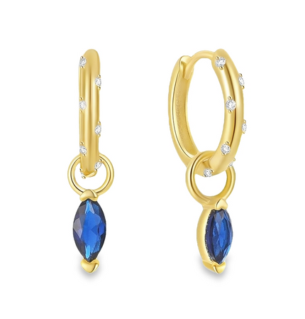 Lori -  Eloquent Gold Hoop Earrings Embellished with Blue Gemstone