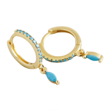 Teall Gold Hoop Earrings with Blue Gemstone Detailing l Hypoallergenic