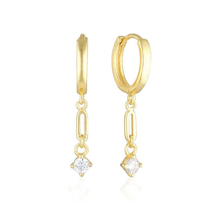 Aven - Gold Hoop Earrings with Chained with White Stone Detailing