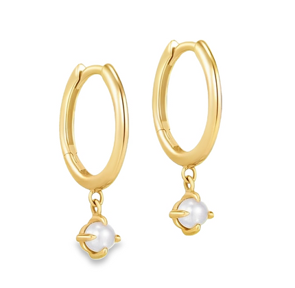 Teall Gold Hoop Earrings with Pearl Drop Detailing l Hypoallergenic