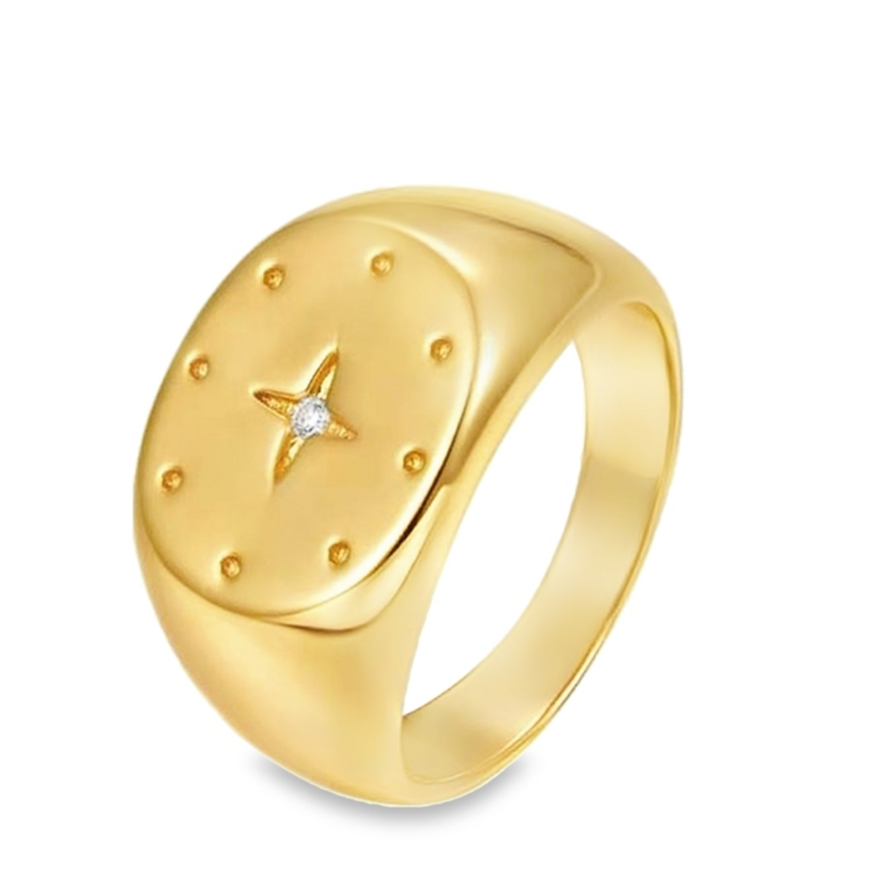 Teall Gold Signet Ring with Clear Gemstone Detailing