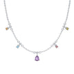 Teall Silver Necklace with Multicolour Gemstone Drop Pendants