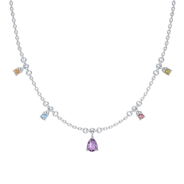 Teall Silver Necklace with Multicolour Gemstone Drop Pendants