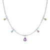 Teall Silver Necklace with Multicolour Gemstone Drop Pendants