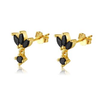 Shelly - Gold or Silver Stud Earrings with Black Clover Gemstone Drop Detailing