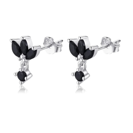 Shelly - Gold or Silver Stud Earrings with Black Clover Gemstone Drop Detailing