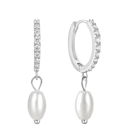 Teall Hoop Earrings with Pearl and Clear Gemstone Drop Detailing