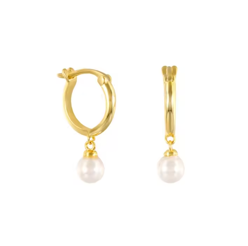 Mini Pearl Gold Hoop Earrings