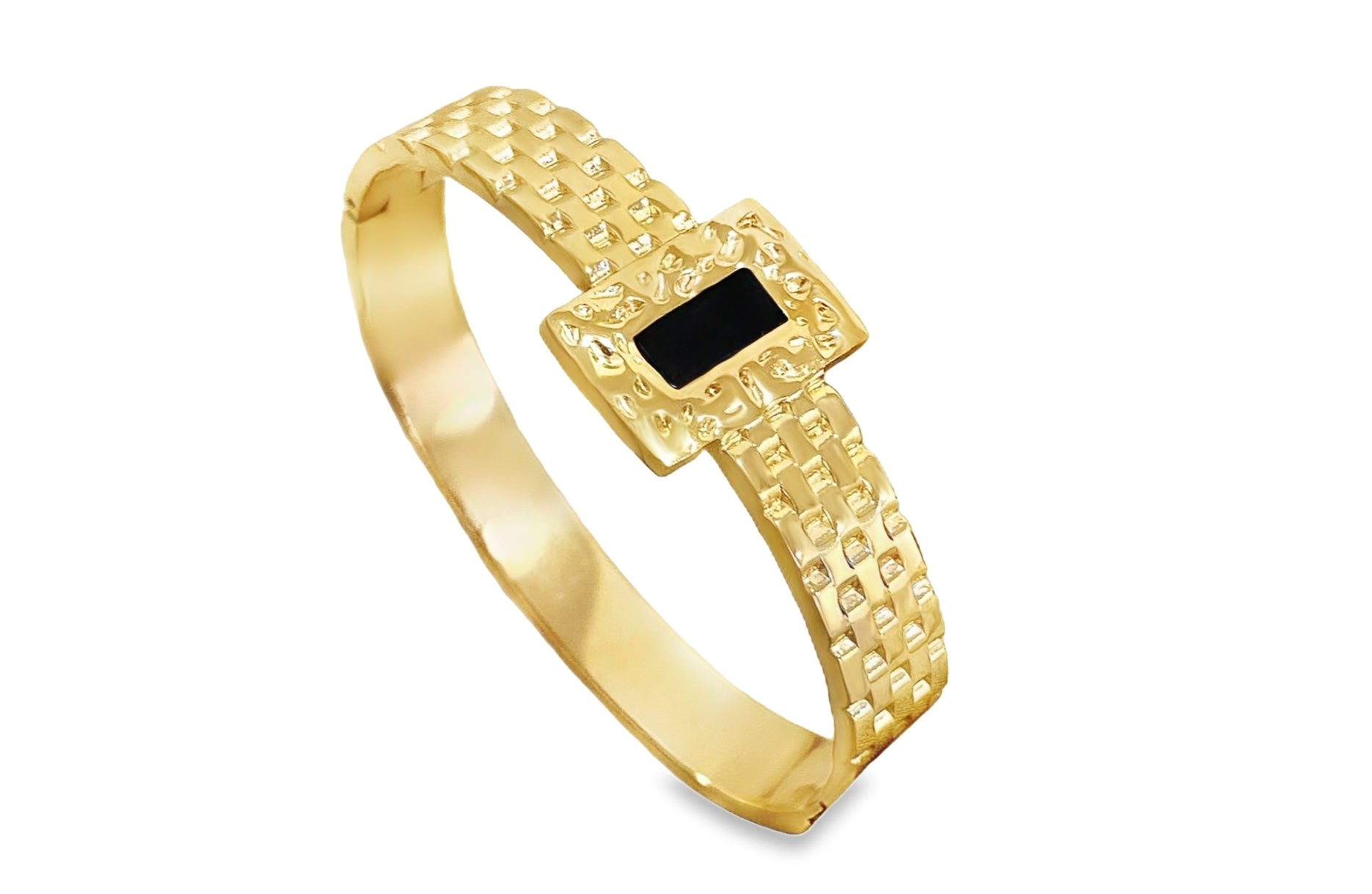 Gold Statement Cuff With Black Gemstone Detailing by Teall Jewellery