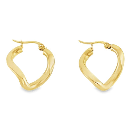 Gold geometric twist hoop earrings with a polished finish by Teall Jewellery