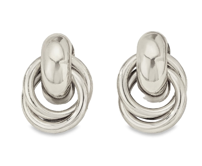 hunky statement drop studs with three interlocked circles in a silver finish by Teall