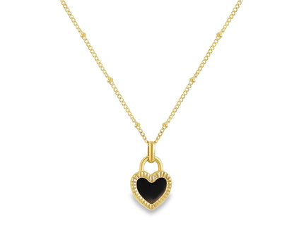 Double Sided Black and White Heart Lock Necklace by Teall