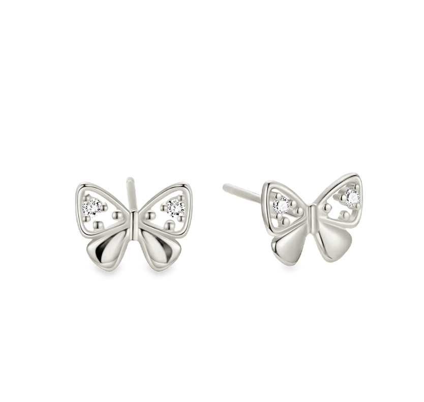 Butterfly Stud Earrings With Clear Gemstone Detailing by Teall