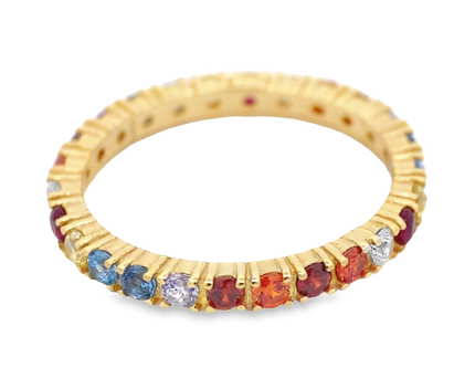 Teall Gold Band Ring with Multicoloured Gemstone Detaili