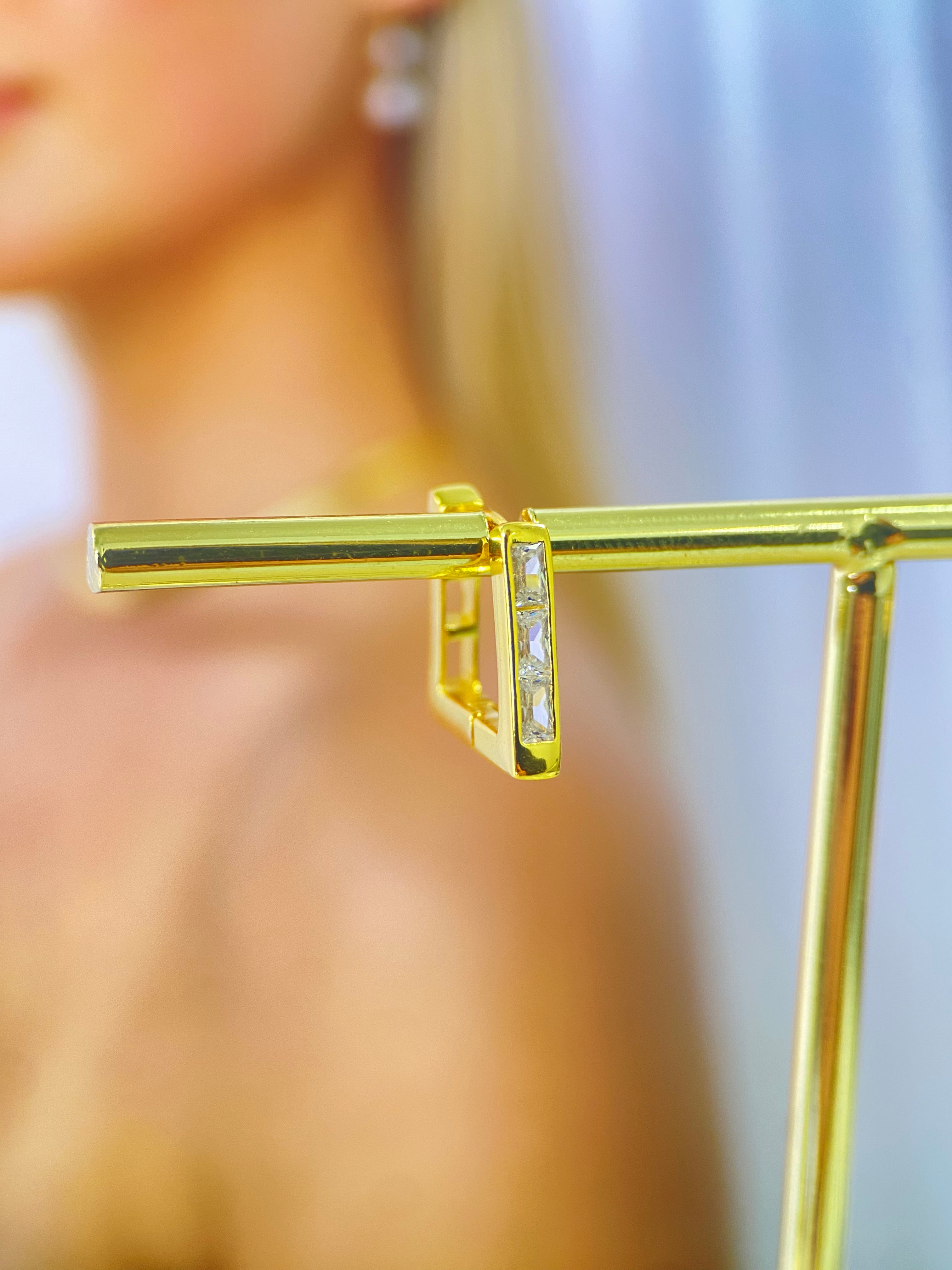 Harper - Gold vermeil Geometric Hoop Earrings with Clear Gemstone Detailing